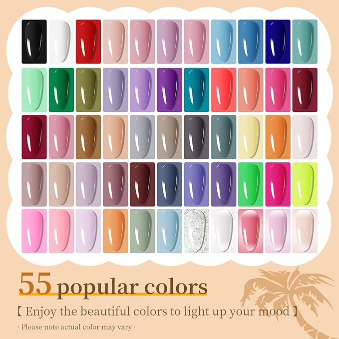 JODSONE 60 PCS Gel Nail Polish Set with 5 Bottles of Base and Glossy Matte Top Coat Soak off Gel Nail Set Suitable for All Seasons Gifts-VivaGrace Women