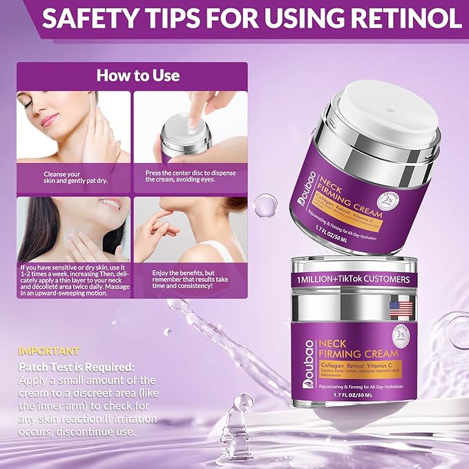 Advanced Neck Firming Cream – 3% Retinol & Hyaluronic Acid for Wrinkle Reduction, Lifting & Skin Tightening – Anti-Aging Moisturizer for Face, Neck & Décolleté – Deep Hydration, 3.4 FL（2 bottle）-VivaGrace Women