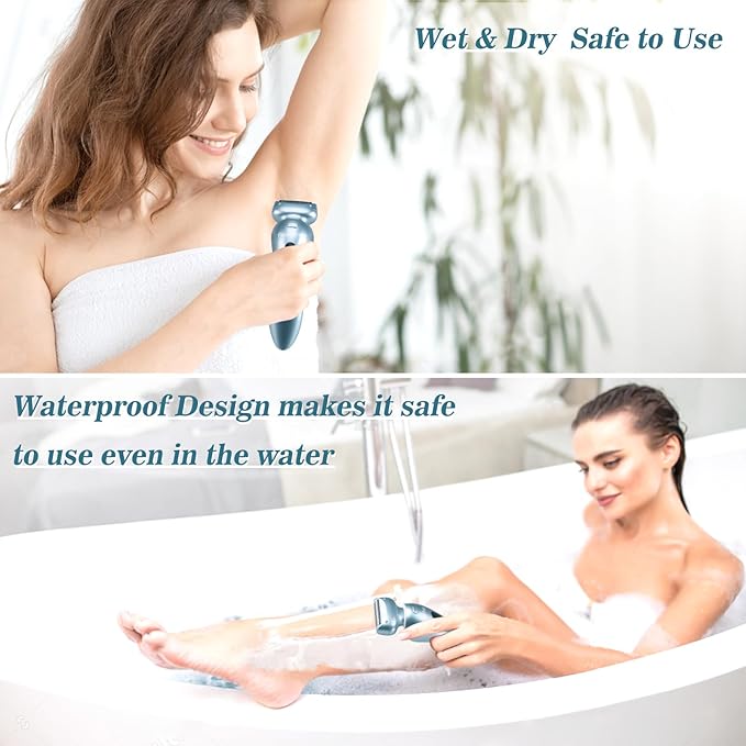 Electric Razors for Women for Legs Bikini Trimmer Electric Shaver for Women Underarm Public Hairs Rechargeable Womens Shaver Wet Dry Use Painless Cordless with Detachable Head (Blue)-VivaGrace Women