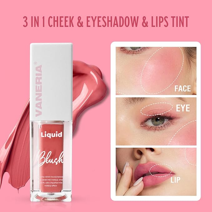 VANERIA Liquid Blush for Cheeks,Long lasting High Pigment Creme Blush,Multi-Use Makeup Blush Stick for Cheeks Lips Eyes,Natural Look Makeup Face Blushes.#1 (5g/0.17oz)-VivaGrace Women
