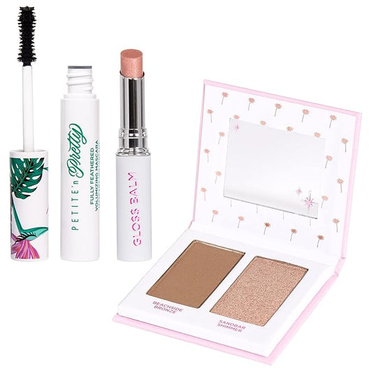 Petite ’n Pretty GLOW Makeup Set for Kids, Tweens and Teens - Includes Cheek & Highlighter Duo, Gloss Lip Balm, and Fully Feathered Volumizing Mascara - Clean Makeup, Made in the USA-VivaGrace Women
