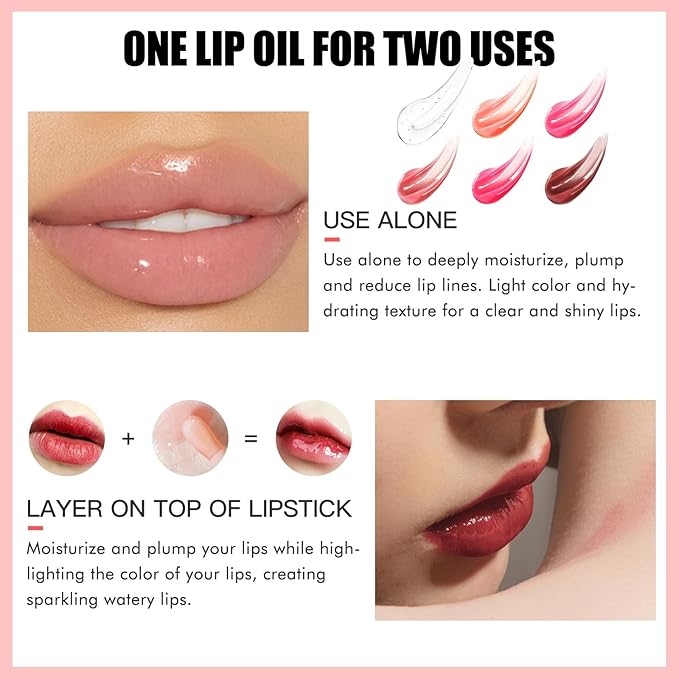 3PCS Lip Oil Set, Hydrating Lip Glow Oil Lip Plumper Gloss, Tinted Lip Oils Transparent Long Lasting Non-sticky Lip Gloss, Plumping Lip Gloss Lip Care Kit (Clear & Raspberry & Mahogany)-VivaGrace Women