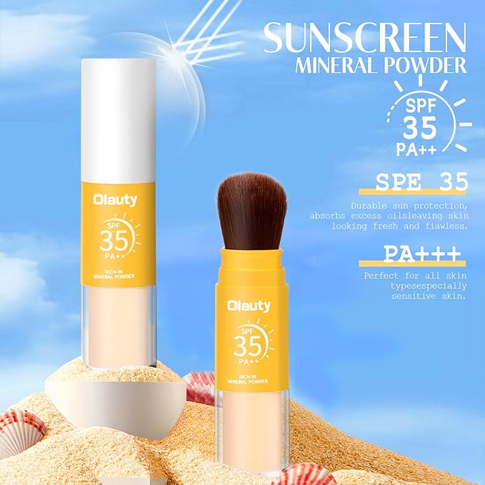 Mineral Sunscreen Setting Powder, Mineral Brush Setting Face Powder Makeup SPF 35 PA Oil Control Natural Matte Finish, Lightweight Breathable Concealer Brush Powder (Translucet, 8g)-VivaGrace Women