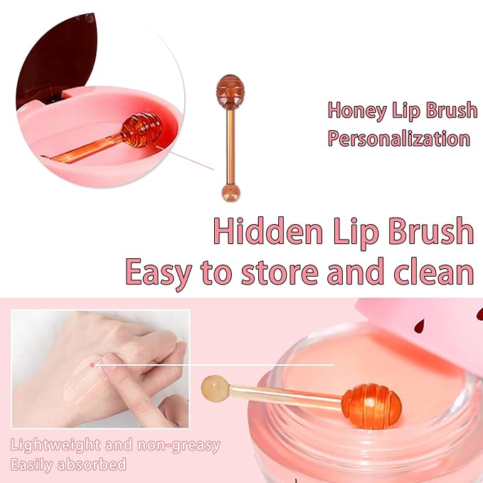 3 Pcs Bee Lip Balm Honey Pot, Honey Strawberry Apple Lip Mask Overnight, Moisturizing Lip Sleeping Mask, Hydrate Repair Prevent Dry Cracked Lip Exfoliator Lip Care (Honey+Strawberry+Apple Lime)-VivaGrace Women
