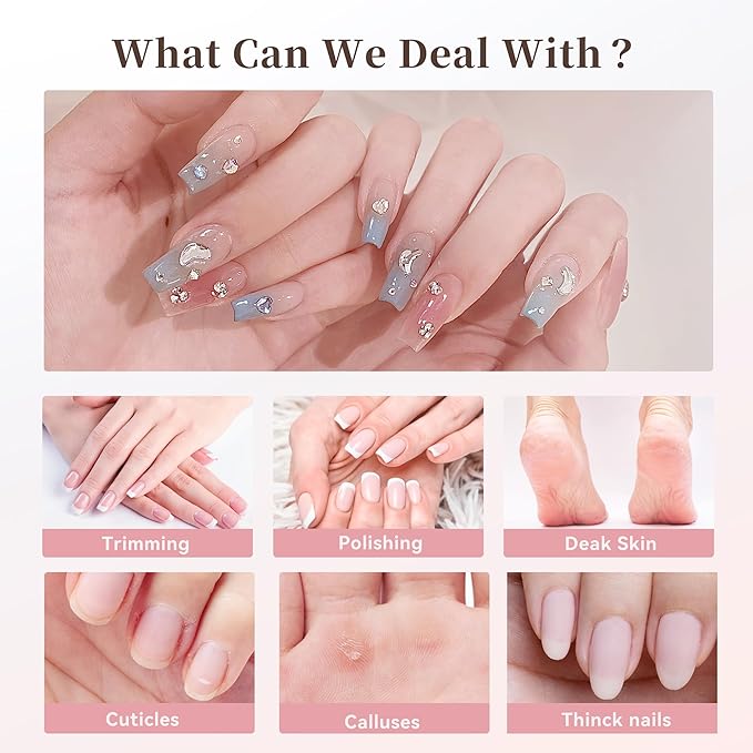 Electric Nail Drill, 8-in-1 Cordless Electric Nail File with LED Light, 5 Speeds Rechargeable Manicure and Pedicure Kit Hand Foot Care Tool for Nail Grinder Trim Polish for Women Baby-VivaGrace Women