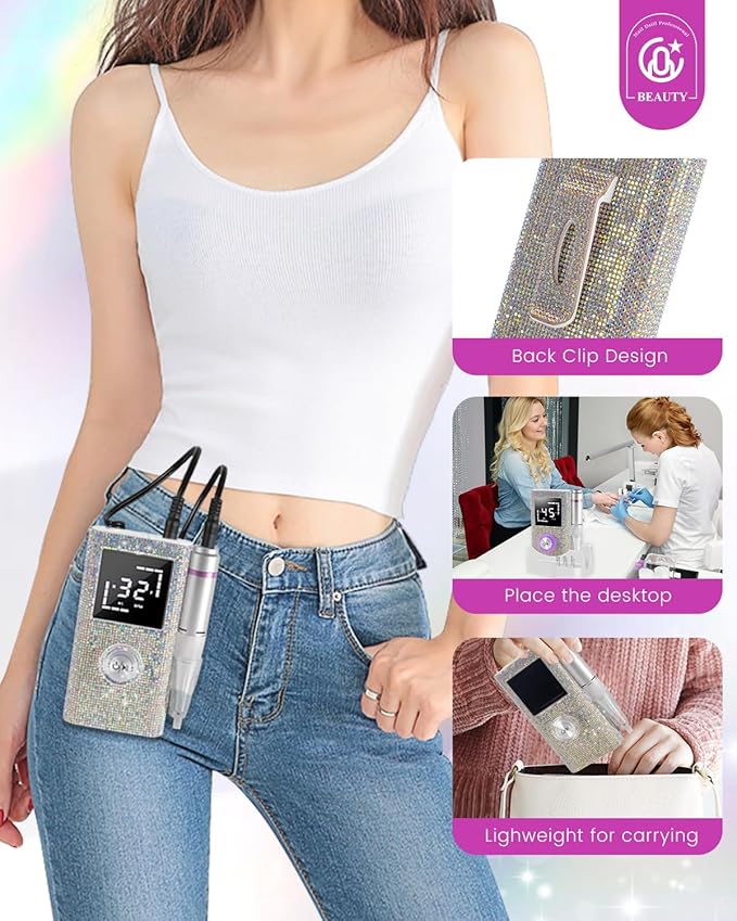 CozyZen Cordless Electric Nail Drill, 45000 RPM Rechargeable Diamond E-File, Portable & Low Noise for Acrylic/Gel Nails, Manicure & Pedicure - Professional & Home Use-VivaGrace Women