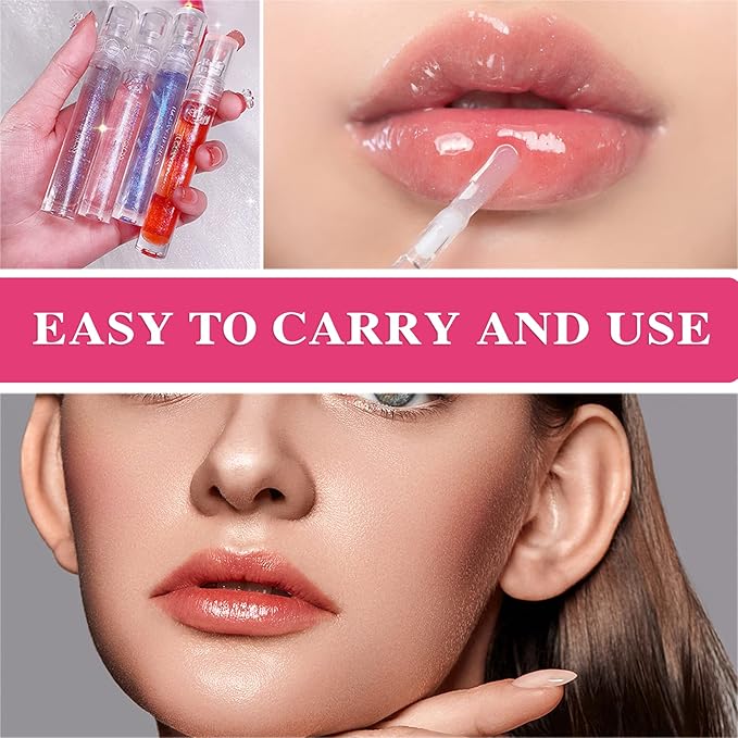 6 PCS Clear Glass Hydrating Lip Gloss Set,Essence Lip Stick Jelly Toothed Lip,Plumping Lip Oil Long Lasting Moisture,Lip Treatment,Lip Balm Kit,Lip Stains For Women,Lip Makeup-VivaGrace Women