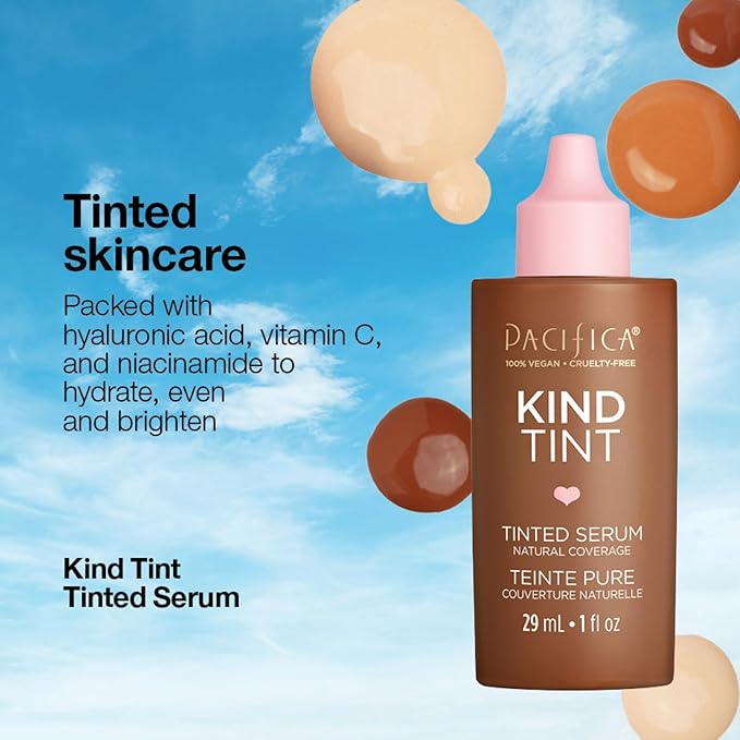 Pacifica Beauty Kind Tint Tinted Serum, Skincare, Vegan Collagen, Hyaluronic Acid, Vitamin C, Niacinamide, Caffeine, Hydrating, Lightweight Foundation, Natural Dewy Skin, Shade 19, 1 fl oz (1 Count)-VivaGrace Women