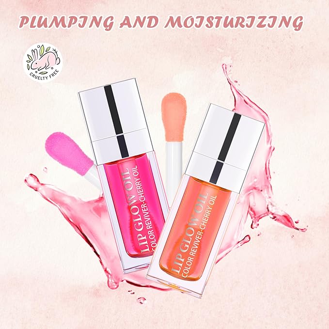 2PCS Lip Oil Set, Hydrating Lip Glow Oil Lip Plumper Gloss, Tinted Lip Oils Transparent Long Lasting Non-sticky Lip Gloss, Plumping Lip Gloss Lip Care Kit (Raspberry & Pink)-VivaGrace Women