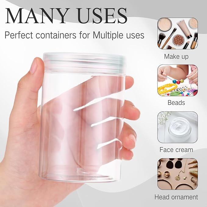 SATINIOR 24 Pieces Empty Clear Plastic Jars with Lids Round Storage Containers Wide Mouth for Beauty Product Cosmetic Cream Lotion Liquid Butter Craft and Food(Clear Lid,10 oz)-VivaGrace Women
