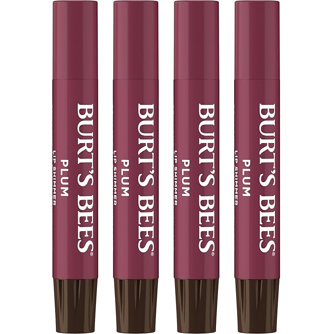 Burt's Bees Shimmer Lip Tint Set, Tinted Lip Balm Stick, Moisturizing for All Day Hydration with Natural Origin Glowy Pigmented Finish & Buildable Color, Plum (4-Pack)-VivaGrace Women