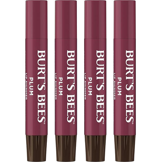 Burt's Bees Shimmer Lip Tint Set, Tinted Lip Balm Stick, Moisturizing for All Day Hydration with Natural Origin Glowy Pigmented Finish & Buildable Color, Plum (4-Pack)-VivaGrace Women
