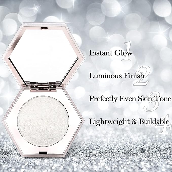 Erinde White Silver Face Highlighter Makeup Palette, Shimmer Glitter Highlighter Powder for Face Body, Natural Glossy Highlight Makeup Illuminator Highlighter Palette, Long-Lasting, Lightweight, 01#-VivaGrace Women