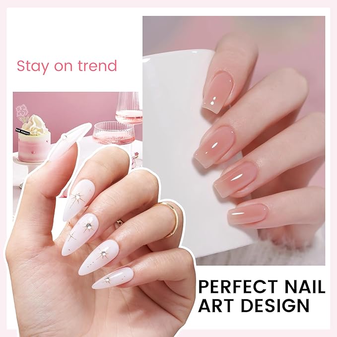 Jelly Gel Nail Polish Kit with U V Light, Hema-Free Milky Jelly White Pink Nude Orange Gel Polish Set with Base & Top Coat Chrome Nail Powder, 4 Colors Mini Salon Nail Art Starter Gift for Women Girl-VivaGrace Women