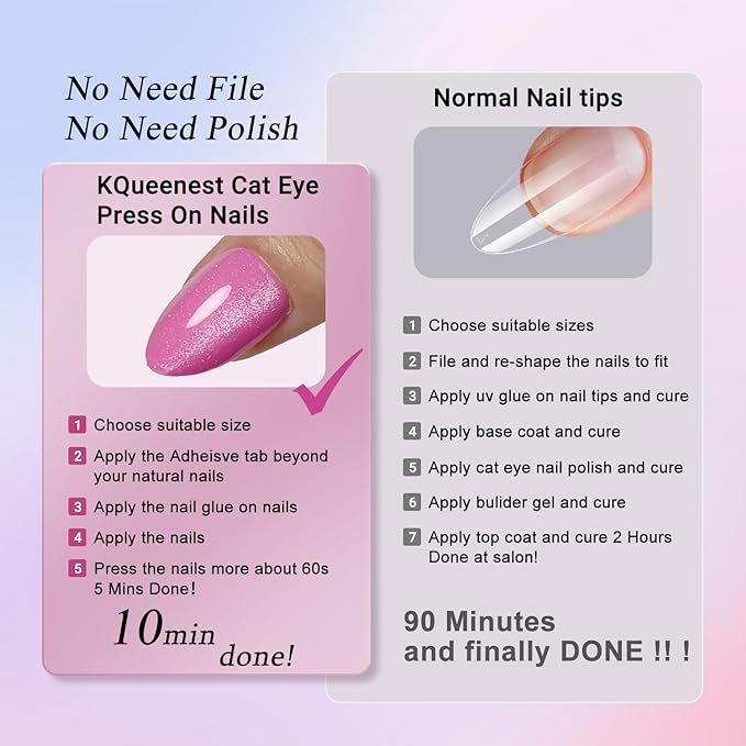KQueenest 30 Pcs Cat Eye Hot Pink Press on Nail Short Medium Almond, Glitter Fake Nails Glue on Bling, Sparkle Thick Acrylic Nails Press on, Cute Reusable False Nails for Women Nail Art