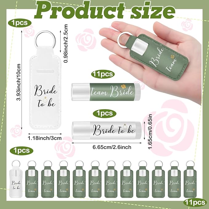 24 Pack Bachelorette Party Favor Lip Balm Set Team Bride Lip balm with Lipstick Holder Keychain Bride to be Lip balm Bridal Shower Proposal Gifts for Wedding Party Favors(White, Sage Green)-VivaGrace Women