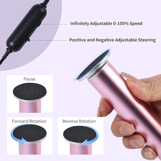 Electric Foot Callus Remover with 120pcs Sandpaper Discs(3 Sizes), Professional 800RPM Aluminum 4.8 Inches Callus Remover for Feet, Stepless Speed Control for Dead Skin (Purple)-VivaGrace Women