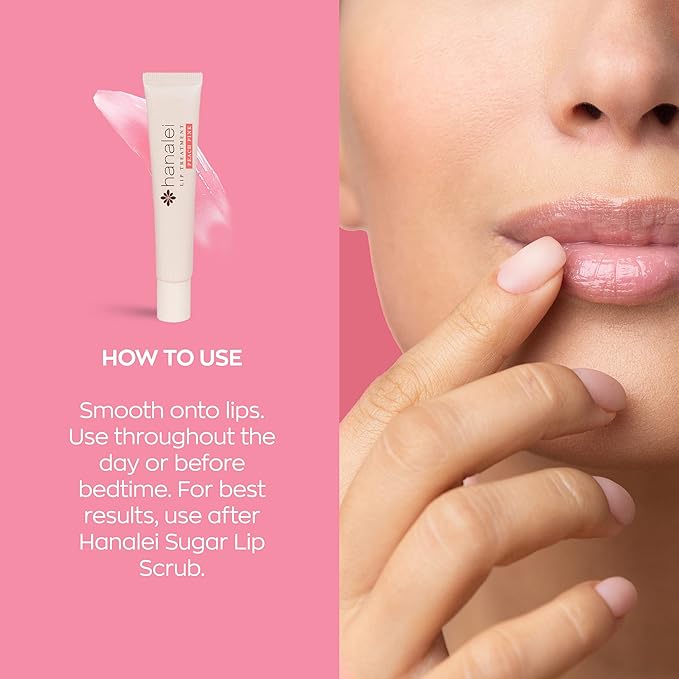 Hanalei Lip Treatment for Dry, Chapped Lips – Intensive Overnight Moisturizer with Kukui Oil, Shea Butter & Grapeseed Oil – Hydrating Balm for Healing Cracks – Peach Pink Tint, 15g – Cruelty-Free-VivaGrace Women