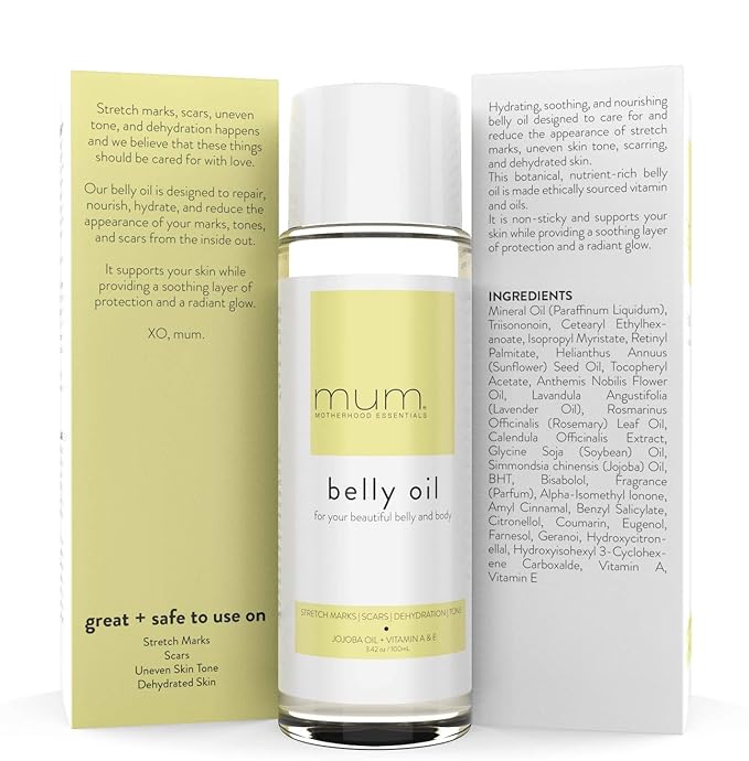 Mum. Motherhood Essentials® Premium Organic Belly Oil (3.42oz), Maternity Stretch Mark Oil,Prevent,Heal Remove Stretch Marks & Scars, Safe For Pregnancy-VivaGrace Women