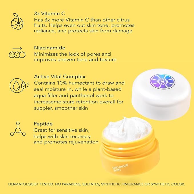 Saturday Skin Yuzu Eye Balm Vitamin C Wide lluminating Under Tight Eye Cream Korean Niacinamide Caffeine for Wrinkles Puffy Eyes Dark Circles Moisturizing Hydrates Anti Aging for Women (15ml)-VivaGrace Women
