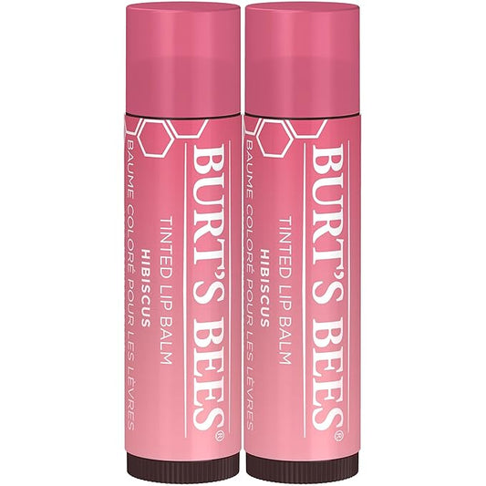 Burt's Bees Lip Tint Balm with Long Lasting 2 in 1 Duo Tinted Balm Formula, Color Infused with Deeply Hydrating Shea Butter for a Natural Looking Buildable Finish, Soft Hibiscus (2-Pack)-VivaGrace Women