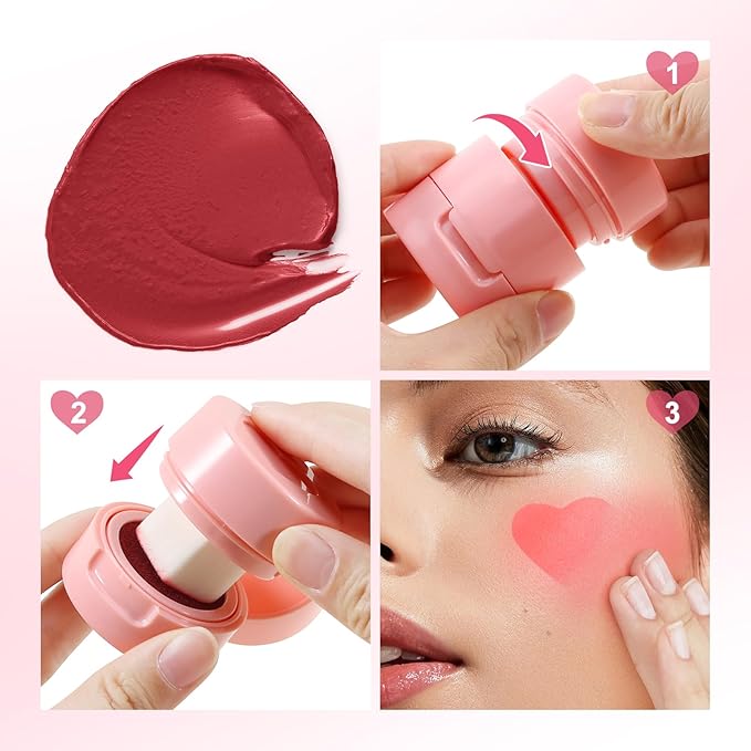 Boobeen Liquid Blush for Cheeks, Buildable & Blendable Face Blusher, Cheek Stamp Blush with Heart-shaped Applicator, Lightweight Air Cushion Blush for Velvet Matte Finish-VivaGrace Women
