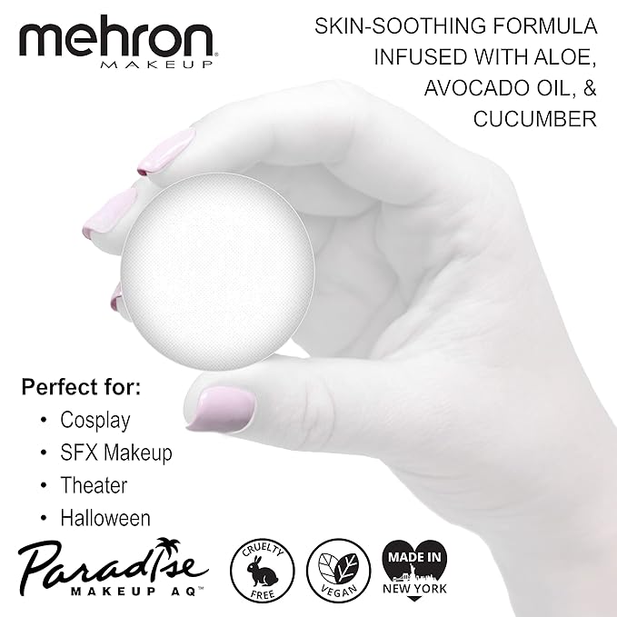 Mehron Makeup Paradise Makeup AQ Refill Size | Stage & Screen, Face & Body Painting, Beauty, Cosplay, and Halloween | Water Activated Face Paint, Body Paint, Cosplay Makeup .25 oz (7 ml) (White)-VivaGrace Women
