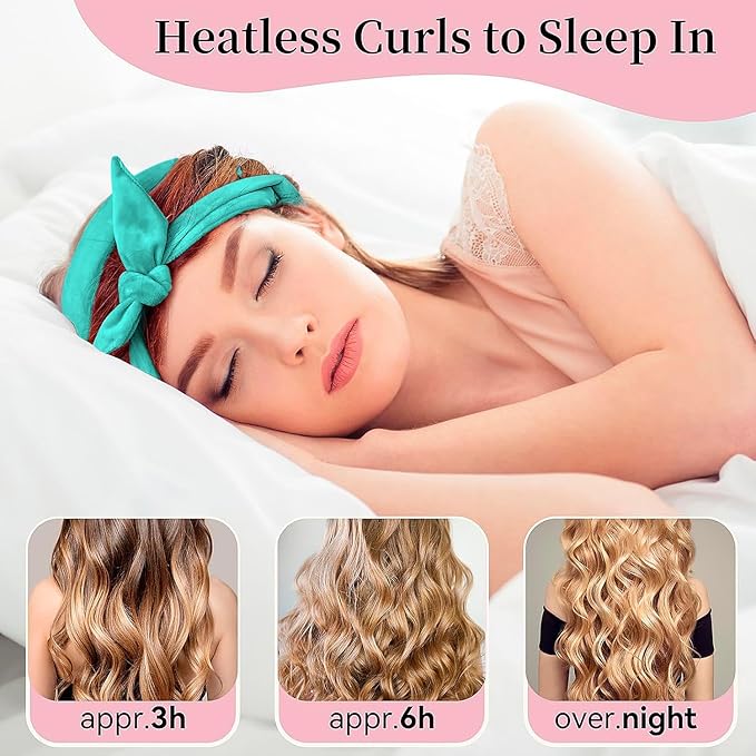 Heatless Curling Rod Headband, Upgraded 60" Extra Long Heatless Curls Headband Soft Hair Curlers to Sleep In Hair Rollers No Heat Curls (Green)