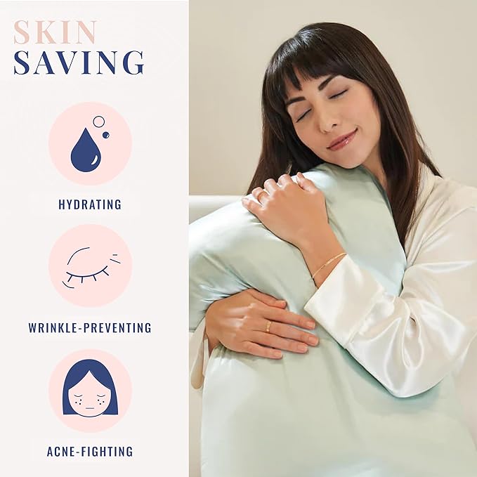 Blissy Silk Pillowcase - 100% Pure Mulberry Silk - 22 Momme 6A High-Grade Fibers - Silk Pillow Cover for Hair & Skin - Regular, Queen & King (Mint, King)-VivaGrace Women