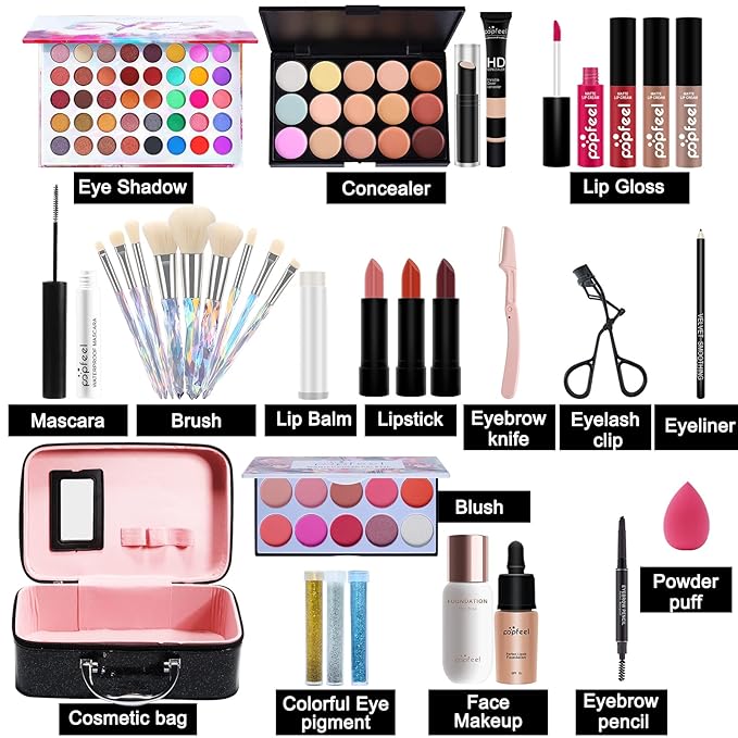 Makeup Kit For Women Full Kit,All-in-one Makeup Holiday Gift Set Include Concealer Eyeshadow Face Powder Palette Lipstick Blush - Make Up Kits For Adult Professional And Beginner With Carry Travel Bag-VivaGrace Women