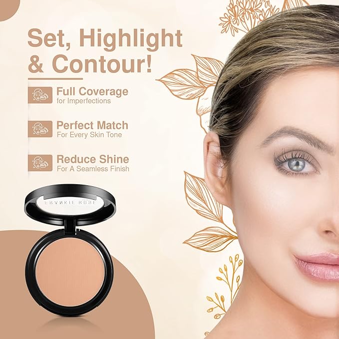 Frankie Rose Cosmetics Powder Foundation – Full Coverage Face Powder For Pores & Imperfections, Evens Out Skin Tone & Shine-Control | 58 Grams (Buff)-VivaGrace Women