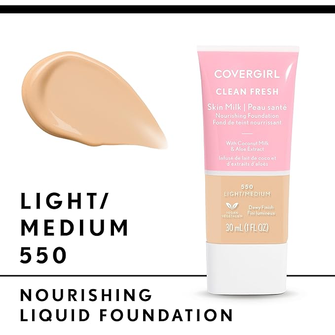 COVERGIRL, Clean Fresh Skin Milk Foundation, Light/Medium, 1 Count (packaging may vary)-VivaGrace Women