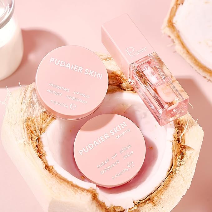 3Pcs Lip Care Set, Exfoliator Lip Sugar Scrub, Lip Mask and Plumping Lip Oil, Effectively Moisturizes Lip Clear, Repairs Dry Lips-VivaGrace Women