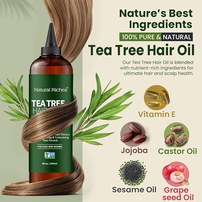 Natural Riches Tea Tree Oil for Hair - Blended with Vitamin E and Castor Oil for Hair Growth - Tea Tree Scalp Treatment for Dry Scalp - Lightweight Scalp Oil for Healthy, Strong Hair - 8 fl oz-VivaGrace Women