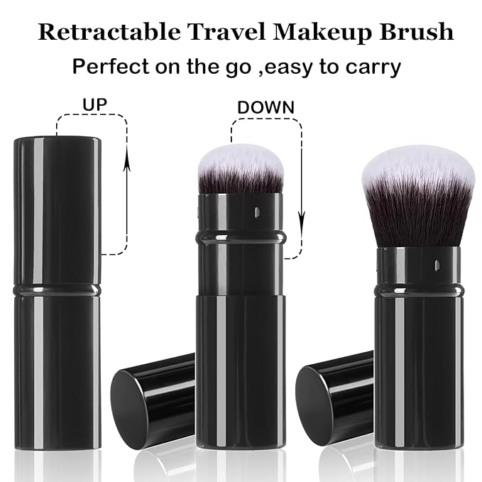 Makeup Brush 2 Pack, Retractable Travel Kabuki Powder Makeup Brush, Foundation Face Blush Brushes for Blending Liquid, Blush, Bronzer, Buffing, Sunscreen,Flawless Cosmetics-VivaGrace Women