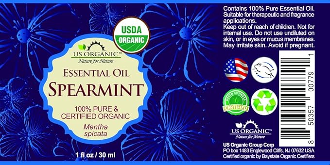 US Organic 100% Pure Spearmint Essential Oil - USDA Certified Organic, Steam Distilled - W/Euro droppers (More Size Variations Available) (30 ml / 1 fl oz)-VivaGrace Women