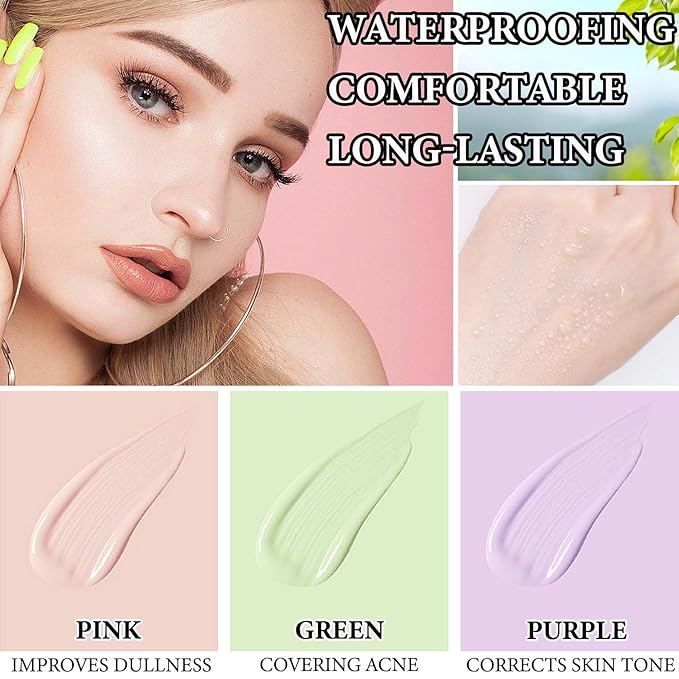 1 Pcs One Step Color Corrector,Natural Isolation Cream,Face Primer Makeup Tricolor Tinted Moisturizer,Oil Control & Moisturizing Skin Tone Correcting and Brightening Primer Concealer Foundation-VivaGrace Women