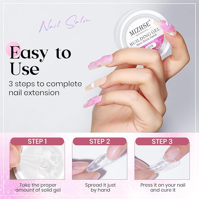 MIZHSE Solid Builder Gel, Aurora Pink & Clear Sculpting Gel for Nails, Non-Sticky 3D Nail Art Mermaid Pearl Building Carving Modeling Sculpture Hard Extension Manicure Salon Home DIY-VivaGrace Women