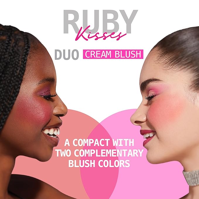 Ruby Kisses Duo Cream Blush, Smooth, Natural-Looking, Long-Lasting Face Makeup Blush for Cheeks, Lips, and Eyes, Buildable and Blendable, Infused with Green Tea, Aloe Vera Extract, and Hyaluronic Acid-VivaGrace Women