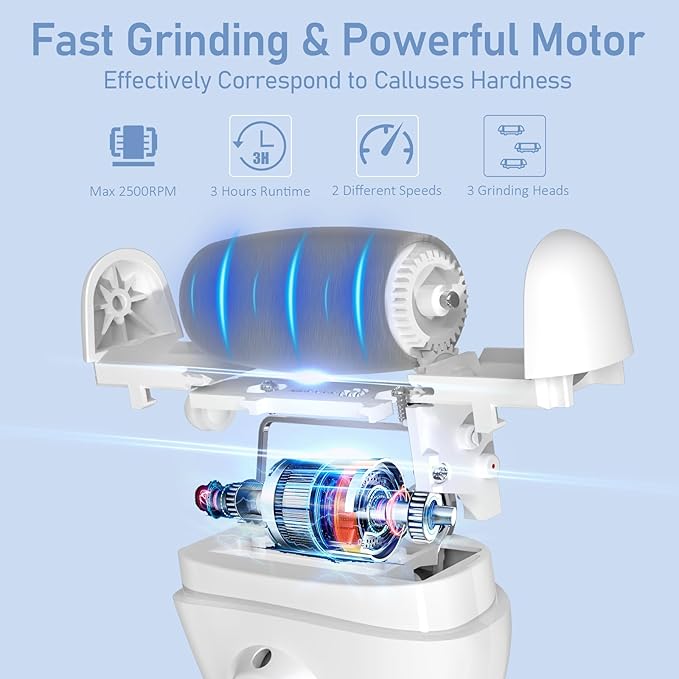 Electric Callus Remover for Feet - with Larger Grinding Head, Portable Pedicure Kit Foot File Callus Remover, Rechargeable Waterproof Foot File for Foot Care Deadskin Remover LCD Display-White-VivaGrace Women