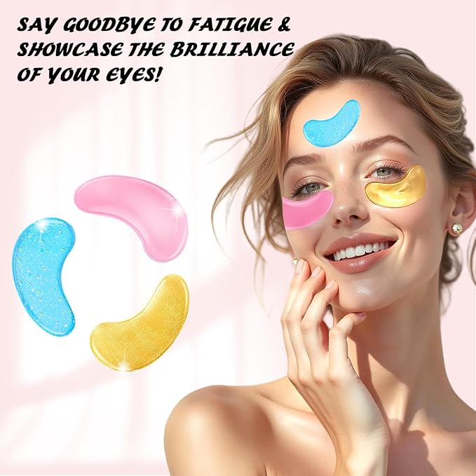 Eye Mask Gift Box (48 Pairs) - Caffeine, 24K Gold, Retinol Triple Energy - Fights Puffiness, Dark Circles, Fine Lines, Firming Under Eye Patches - Birthday, Bachelorette Party, Bridesmaid Gift-VivaGrace Women