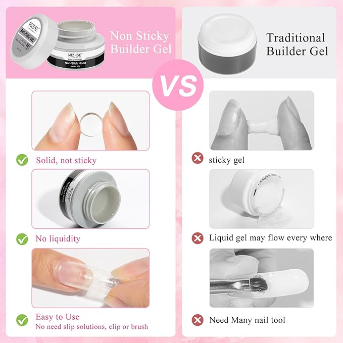 MIZHSE Non-Sticky Solid Builder Gel For Nails, 30g Clear and Pink Sculpting Building Carving Modeling Hard Gel for Nail Strengthen Nail Extension 3D Nail Art for Soak Off Manicure Kit DIY Home Gift-VivaGrace Women