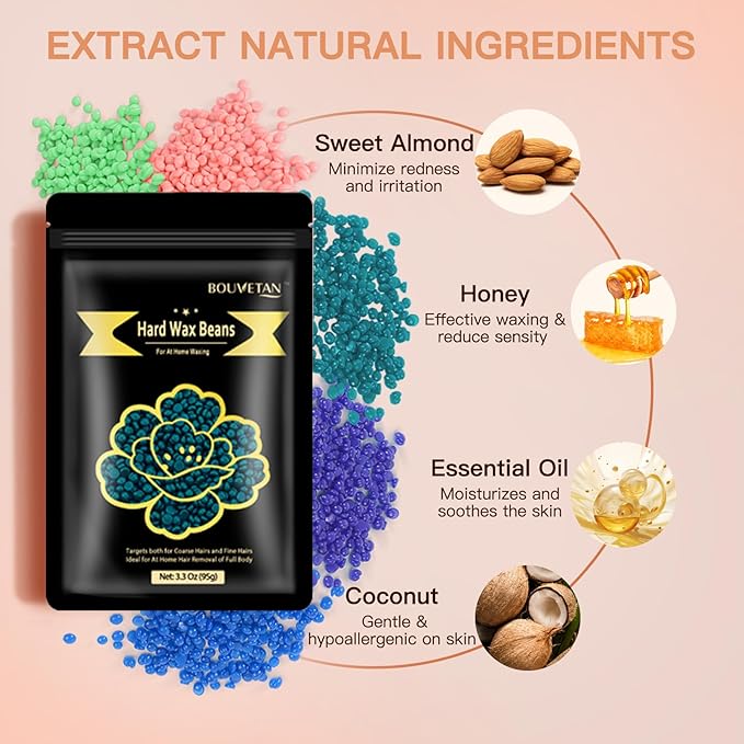 Hard Wax Beads, 2.2lb Wax Beans for Hair Removal, 10 Packs Multi Color Waxing Beads for Full Body, Face, Brazilian Bikini, Legs and Sensitive Skin at Home, Wax Refill for Women Men-VivaGrace Women