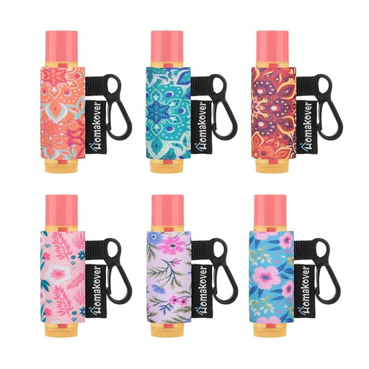 6 Pack Lip Balm Holder, Compact Clip-On Chapstick Holder Premium Release Clip Neoprene Sleeve Lip Balm with Clip Fits Most Standard Lip Balm-VivaGrace Women