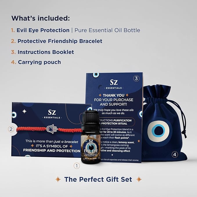 Evil Eye Protection Pure Essential Oil Blend - All-Natural Oils for Spells, Cleansing, Amulets & Rituals - Safeguard Against Negativity Evil & Harm -Therapeutic Grade & Vegan (5ml)-VivaGrace Women