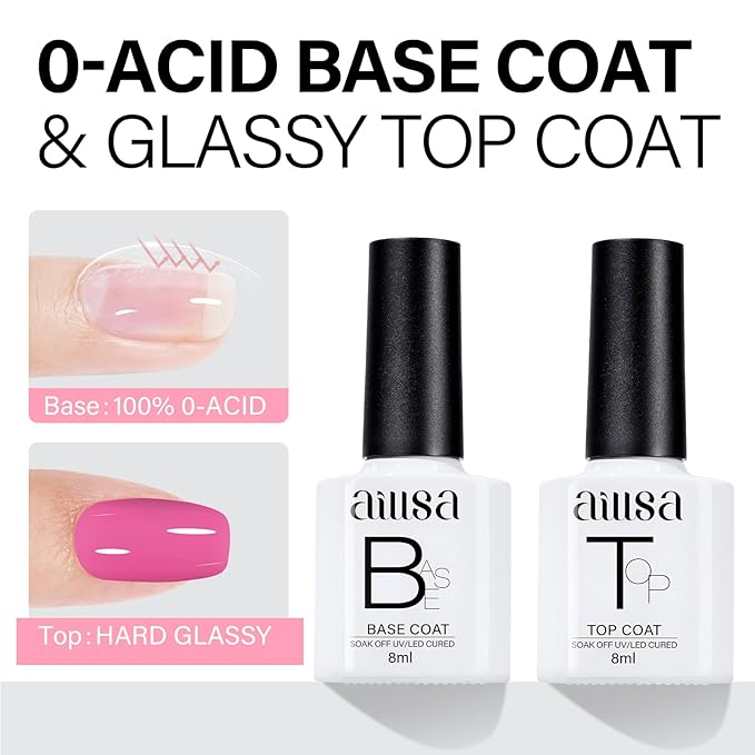 AILLSA Pink Gel Nail Polish Set Black Hot Pink Gel Polish with Base and Top Coat, Long Lasting Summer All Season Color Soak Off U V L ED Manicure Art Salon DIY at Home 7Pcs 8ML