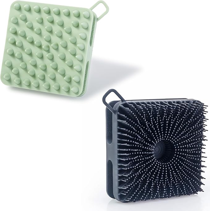 2 PC Silicone Exfoliating Body Scrubber, Silicone Body Shampoo Brush, Soft Silicone Loofah for Sensitive Skin, Shower Silicone Hair Scalp Massager, Easy to Clean, Lather Well(Black&Green)-VivaGrace Women