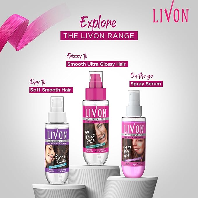 Livon Hair Serum for Men & Women | Frizz-free, stronger and shinier hair | Sulphate & Paraben free| For All Hair Types | Lightweight & Non Greasy | Enriched with Argan Oil & Vitamin E | 3.3 Fl.Oz-VivaGrace Women