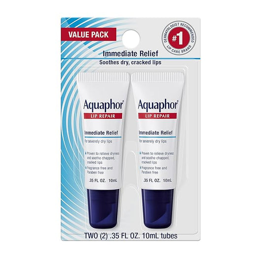 Aquaphor Lip Repair Tubes, Lip Ointment for Chapped Lips, Moisturizing Lip Balm, Two 0.35 ounce tubes-VivaGrace Women