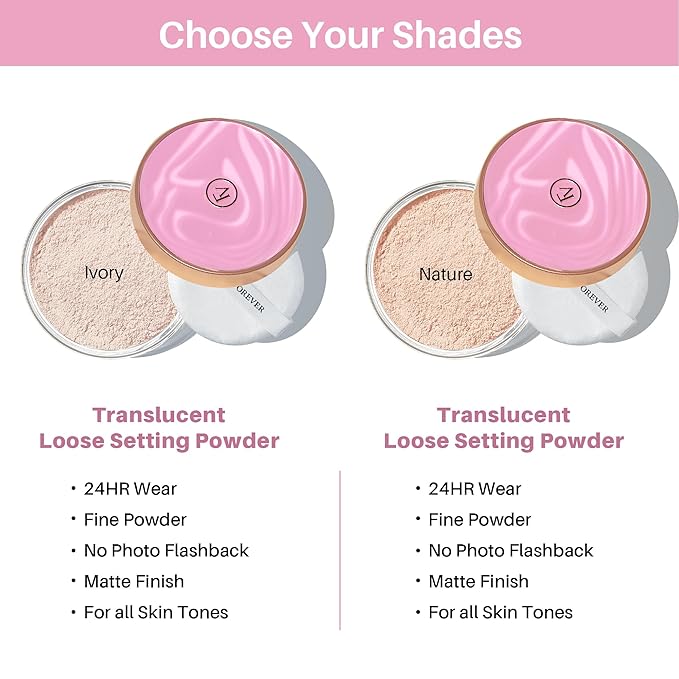 FV Translucent Loose Face Powder, Long Lasting & Lightweight Setting Powder with Matte Finish, Fine Powder for Natural Look, Minimizing Pores and Fine Lines Baking Powder 0.35oz (10g)-VivaGrace Women
